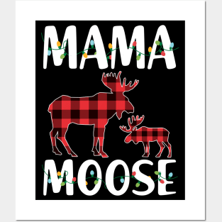 Red Plaid Mama Moose Matching Family Pajama Christmas Gift Posters and Art